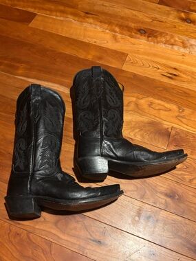 Lucchese Black Leather Embroidered Western Boots